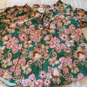 Misa Los Angeles Womens Suparna Green Floral Print Top Size XL